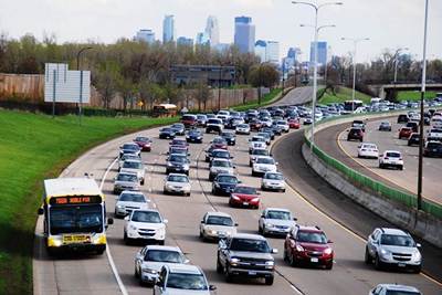 Bus on shoulder Minneapolis, Minnesota
